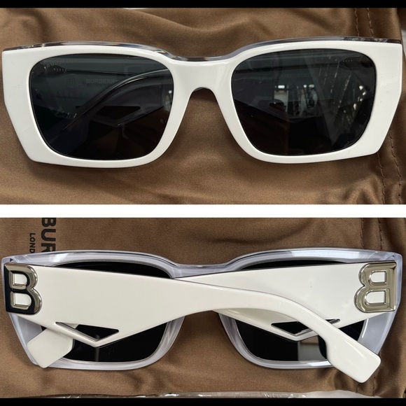 BURBERRY CLASSIC RECTANGLE SUNGLASSES WITH BOLD “B” LOGO & DETACHABLE B CHAIN - Picture 14 of 16